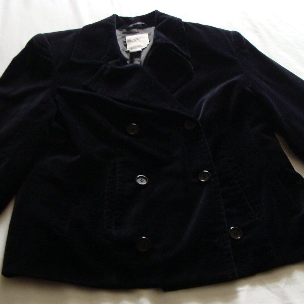 Vintage Black VELVET 3/4 Sleeve Double Breasted COAT Sz 6 by C&W